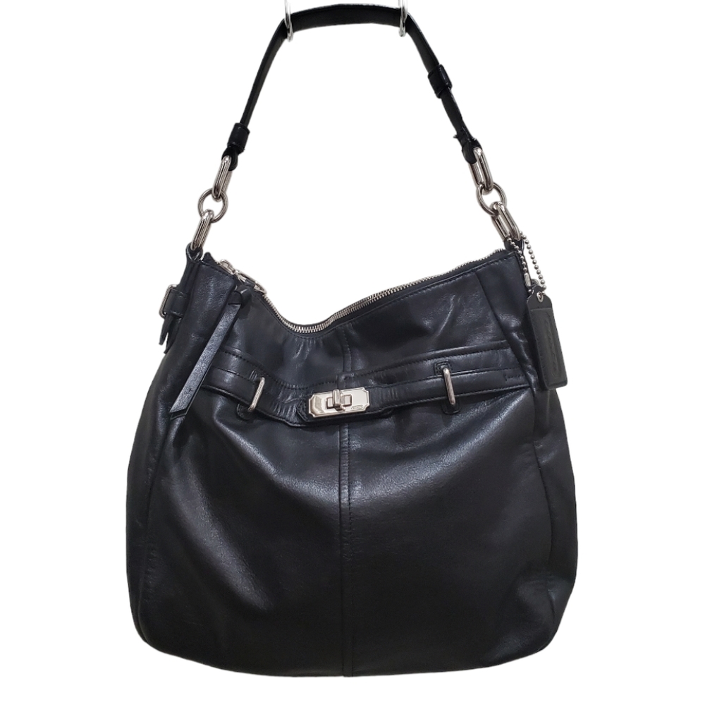 Coach Black Leather Ashlyn Chelsea Shoulder Bag Silver Hardware Hobo $389 EUC